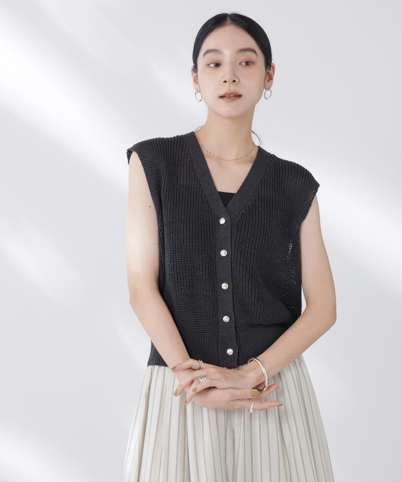 ペーパーヤーン畦ニットベスト 6695222316