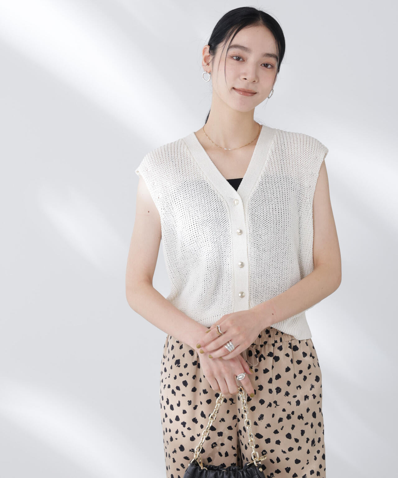 ペーパーヤーン畦ニットベスト 6695222316