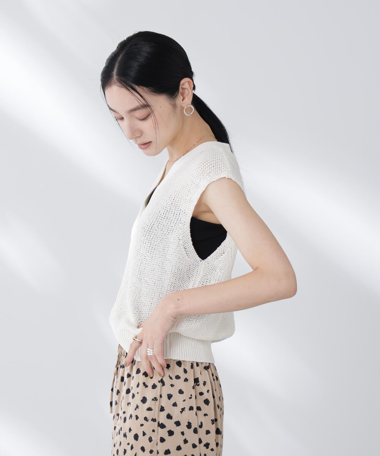 ペーパーヤーン畦ニットベスト 6695222316