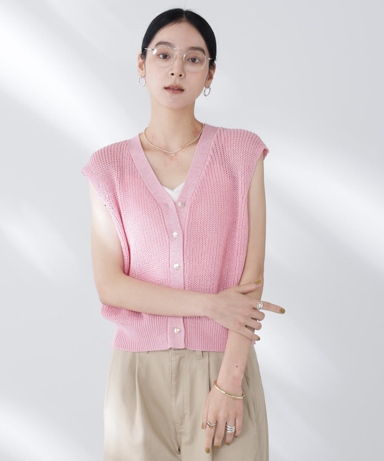 ペーパーヤーン畦ニットベスト 6695222316