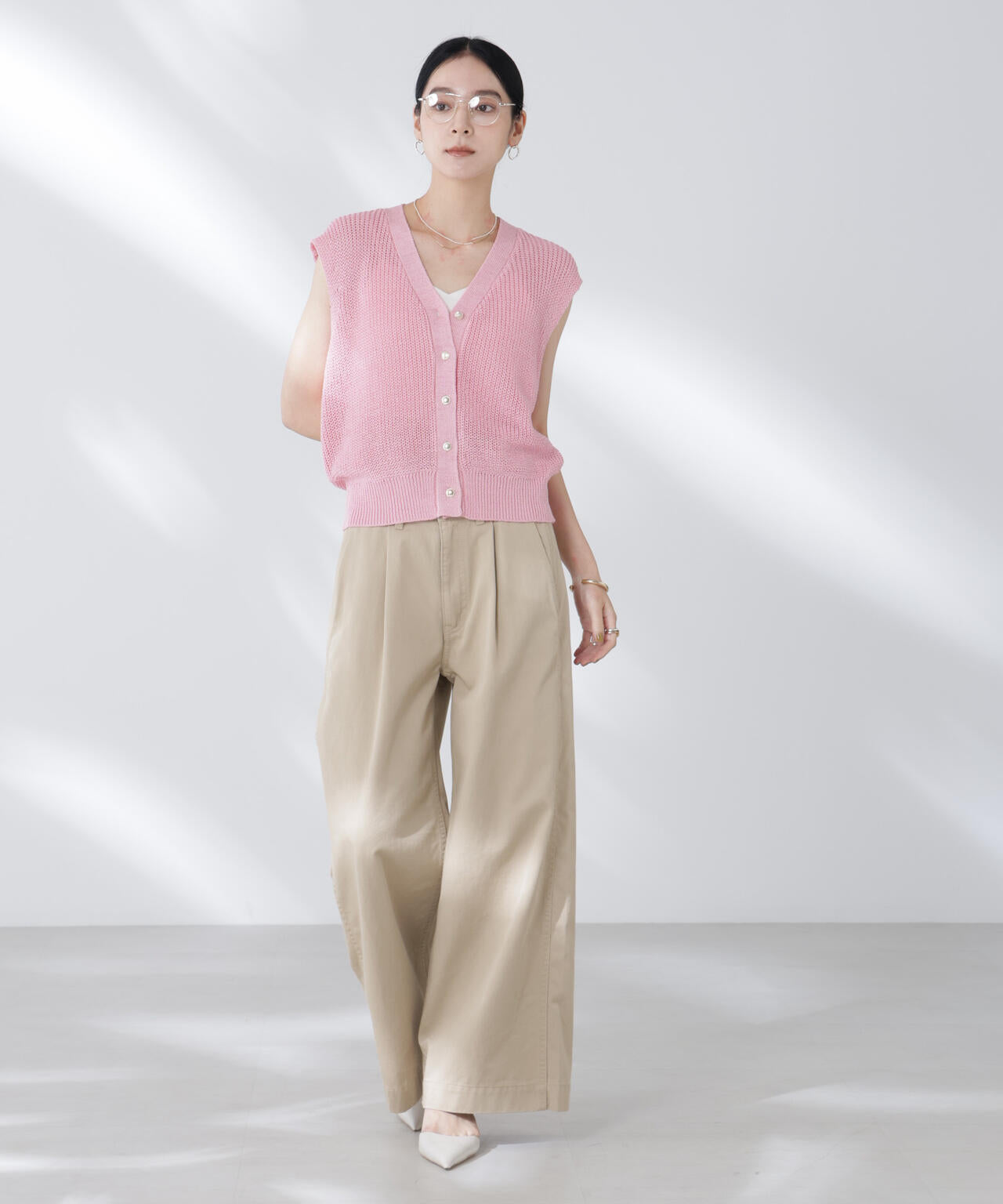 ペーパーヤーン畦ニットベスト 6695222316