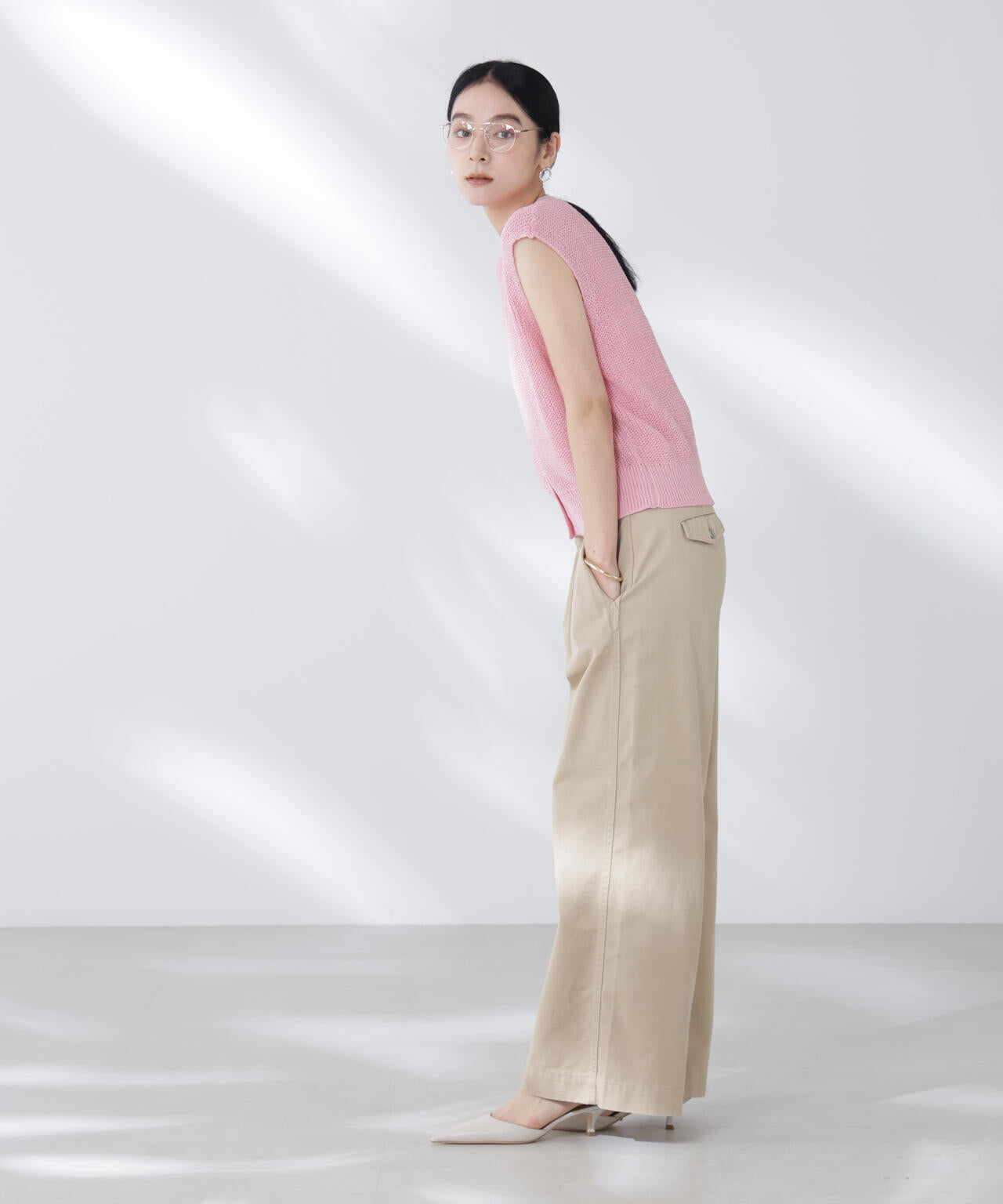 ペーパーヤーン畦ニットベスト 6695222316