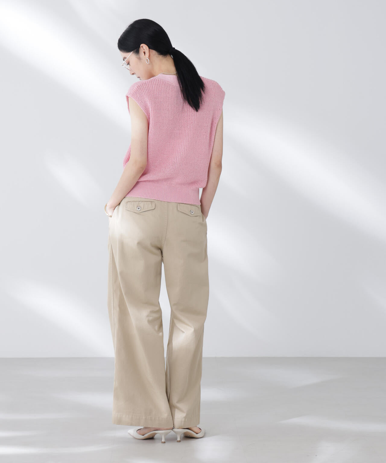 ペーパーヤーン畦ニットベスト 6695222316