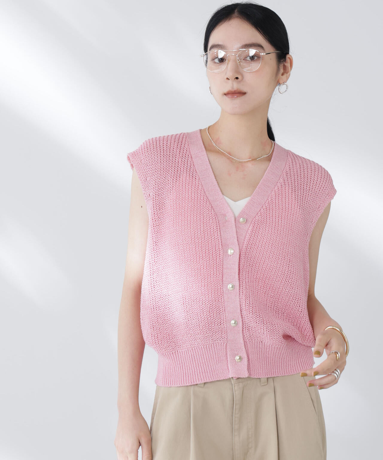 ペーパーヤーン畦ニットベスト 6695222316