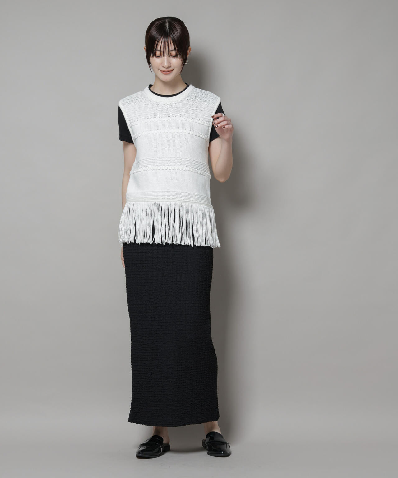 リリヤーンフリンジニットベスト 6695222317