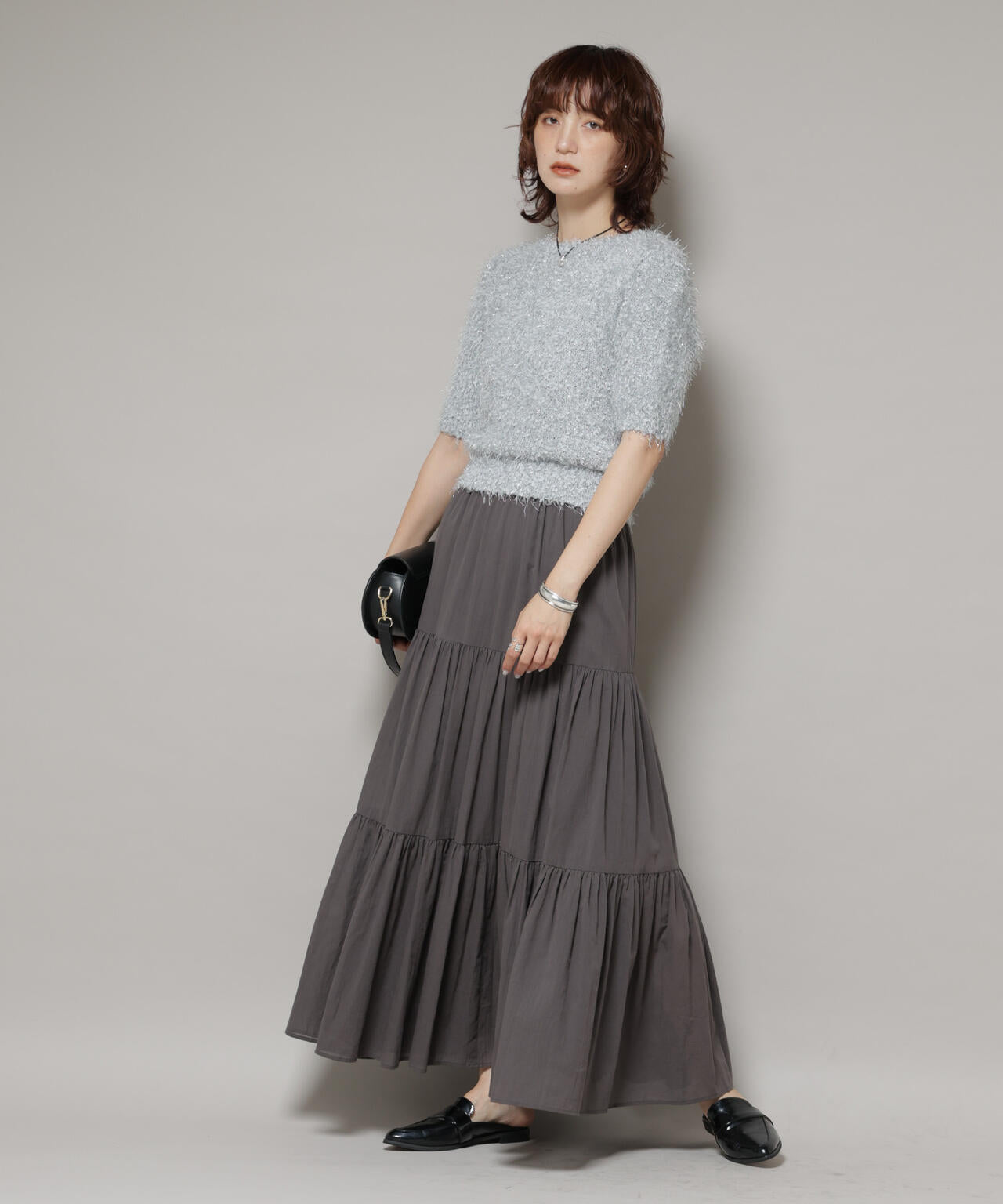 シャギーラメコンパクト半袖ニット 6695222320