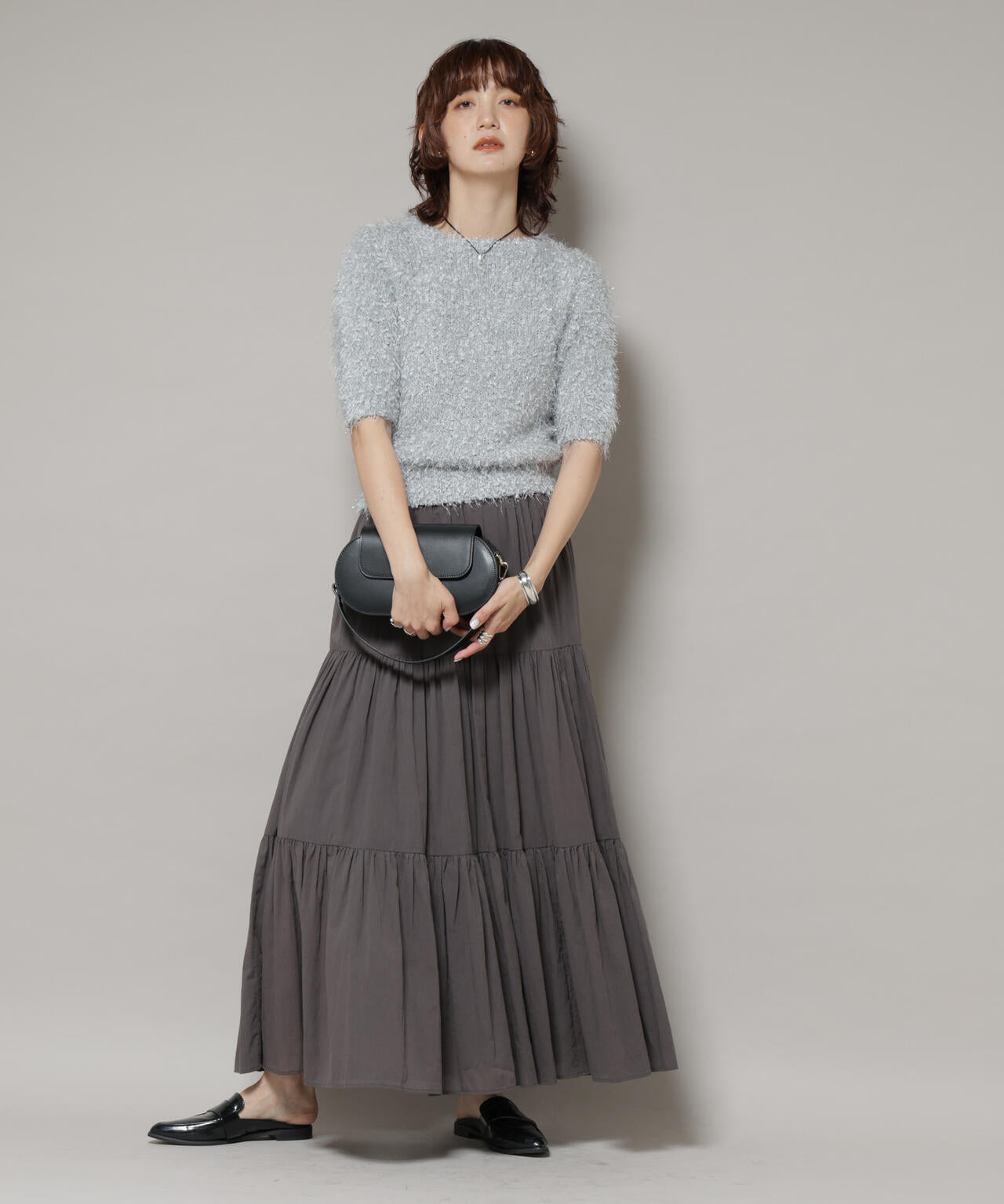 シャギーラメコンパクト半袖ニット 6695222320