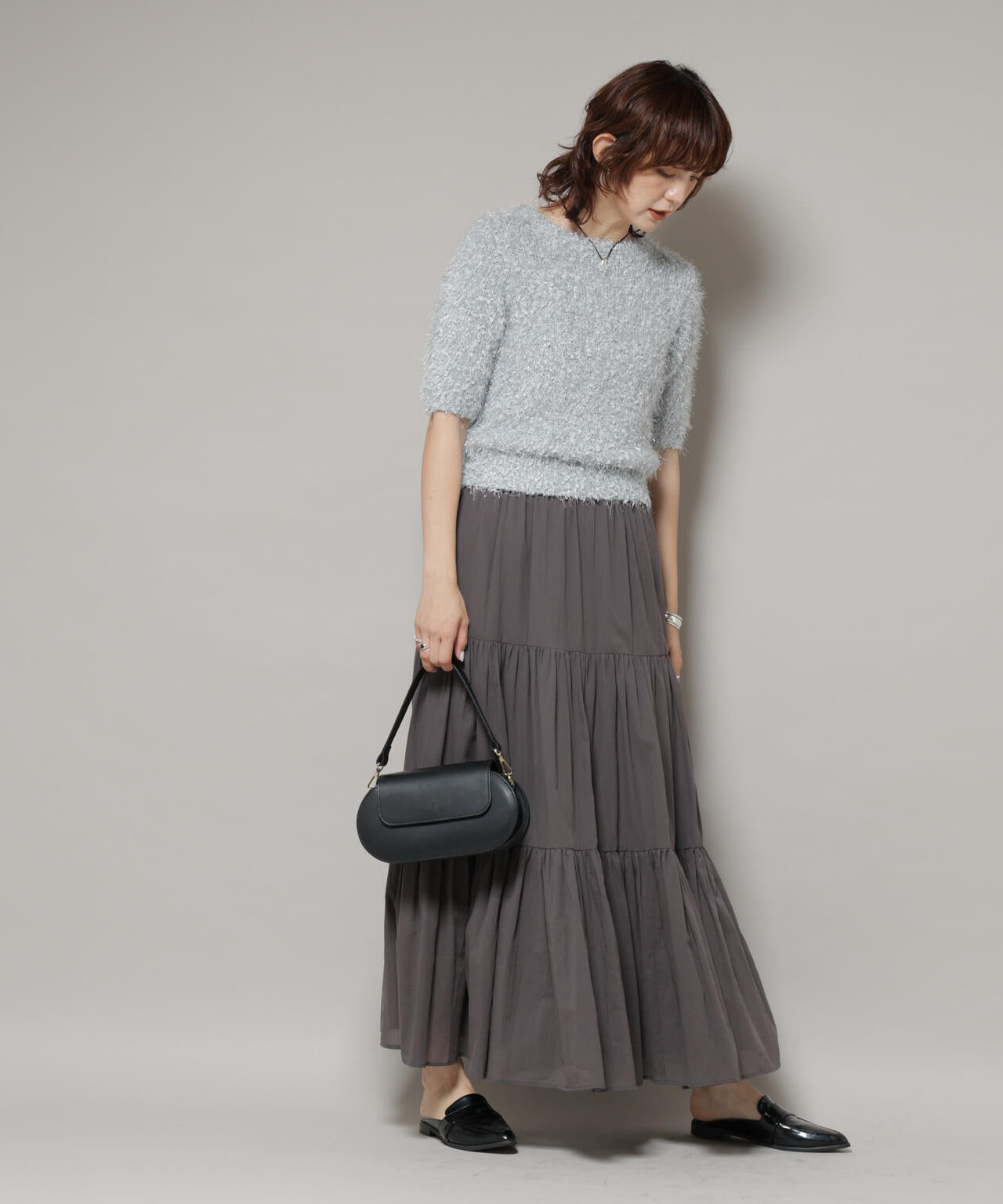 シャギーラメコンパクト半袖ニット 6695222320