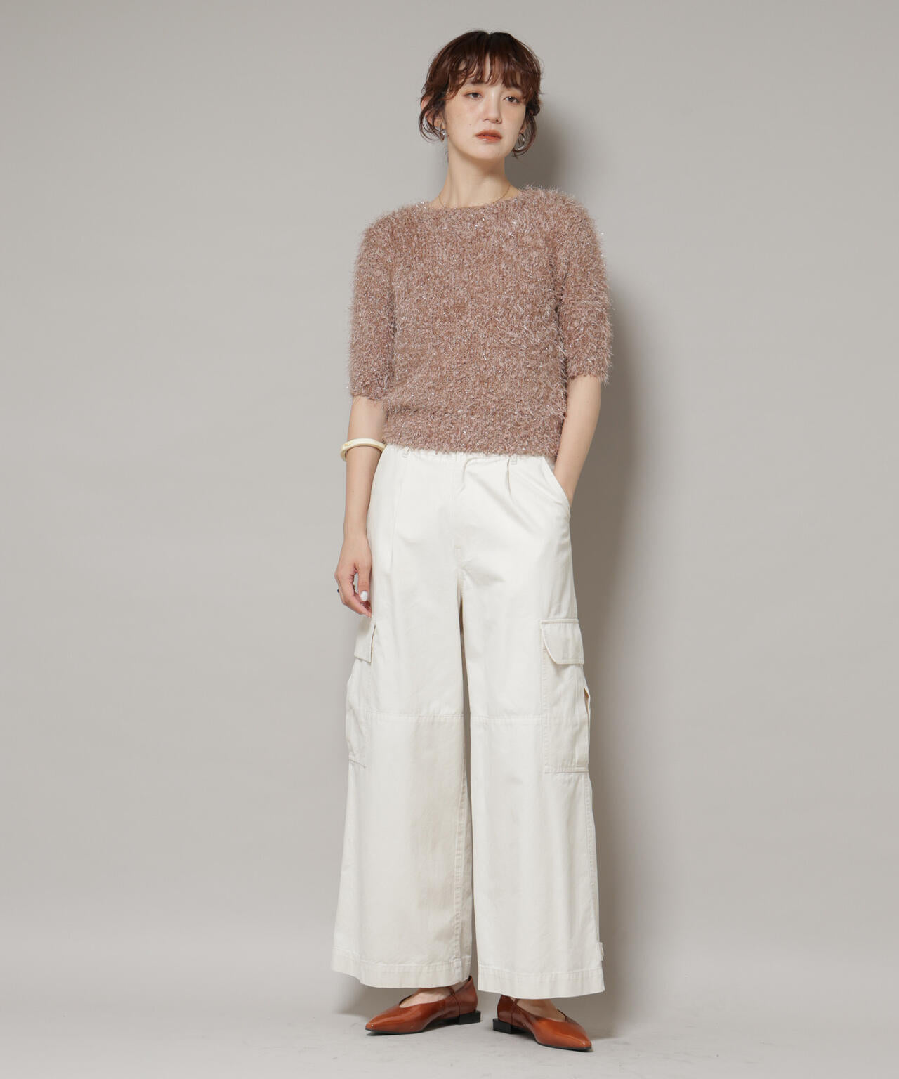 シャギーラメコンパクト半袖ニット 6695222320