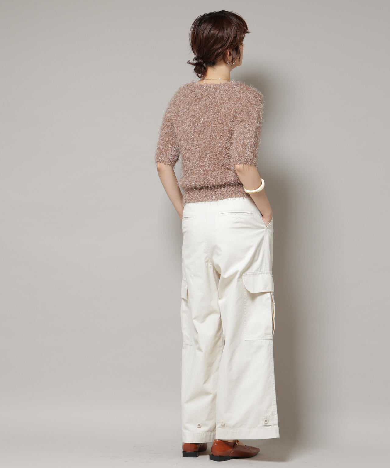 シャギーラメコンパクト半袖ニット 6695222320