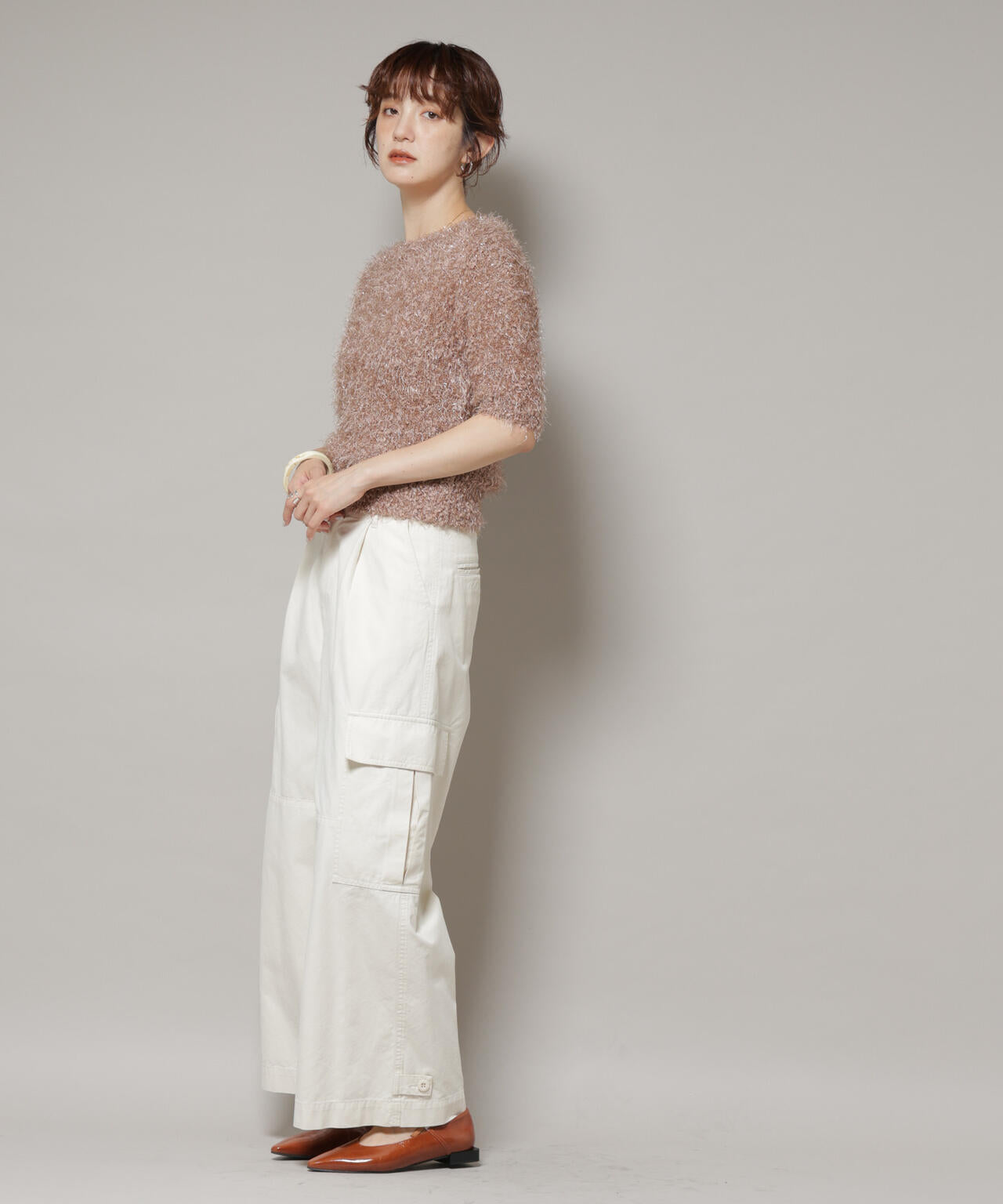 シャギーラメコンパクト半袖ニット 6695222320