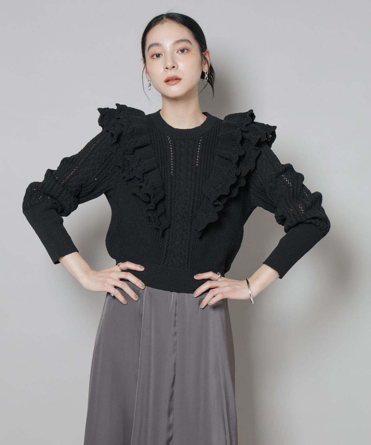 フリルケーブルニットプルオーバー 6695222324