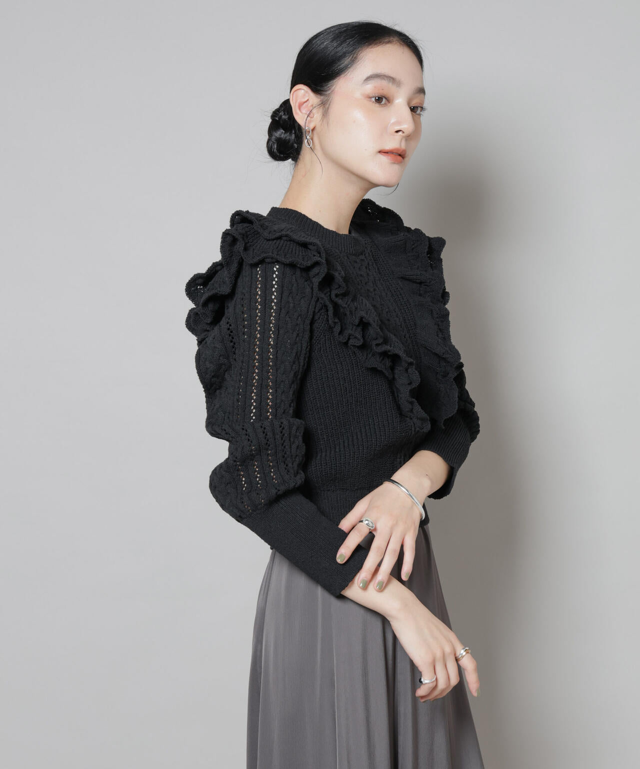 フリルケーブルニットプルオーバー 6695222324