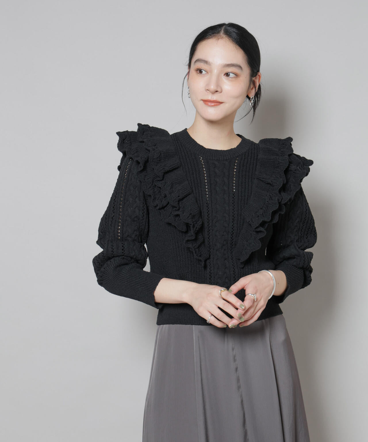 フリルケーブルニットプルオーバー 6695222324