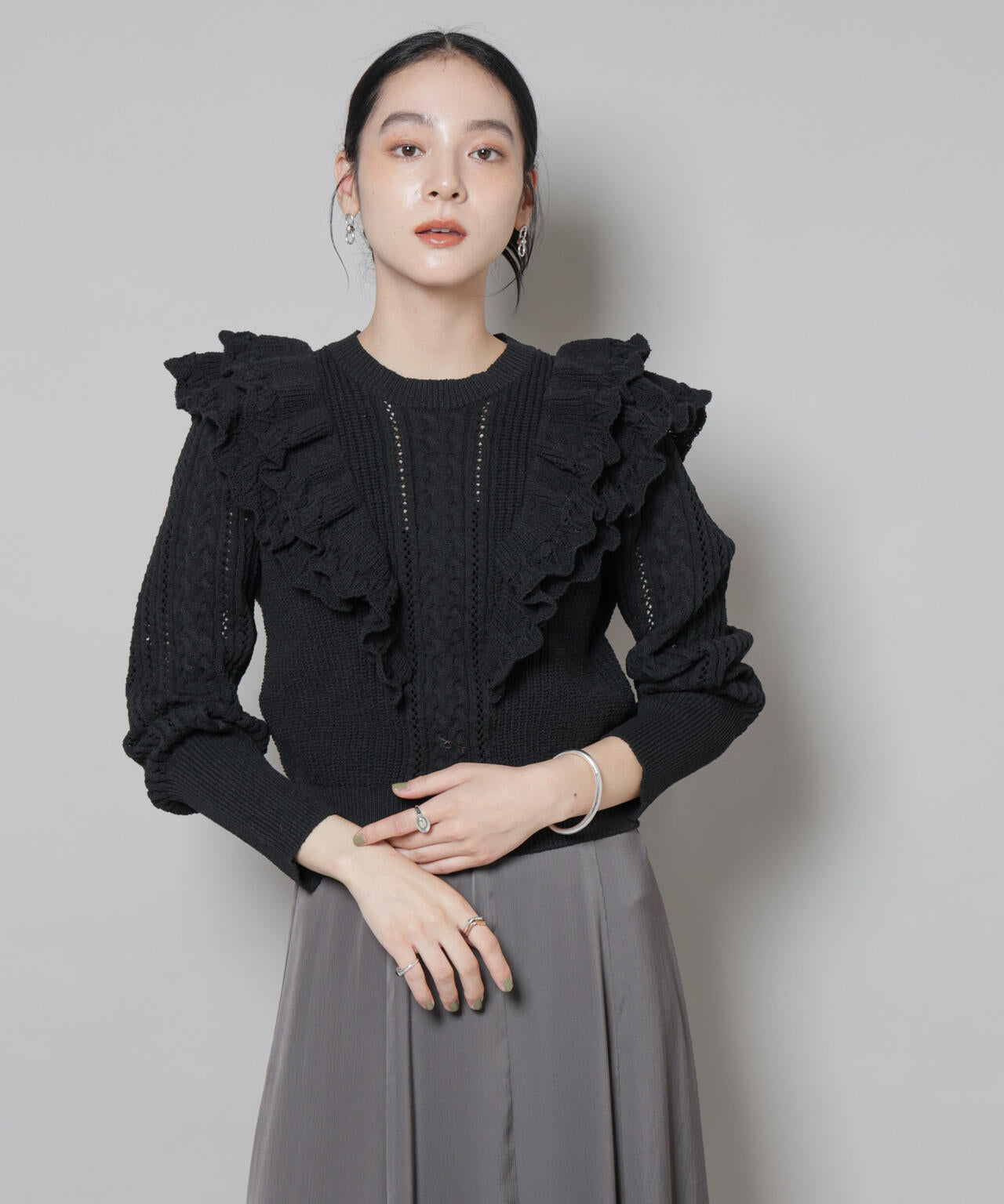 フリルケーブルニットプルオーバー 6695222324