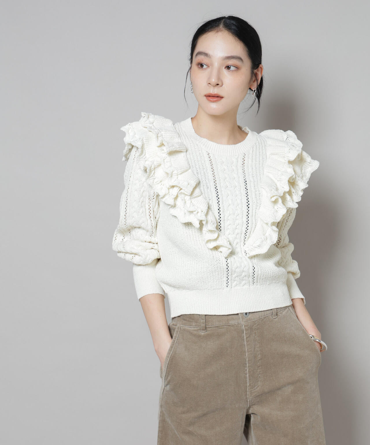 フリルケーブルニットプルオーバー 6695222324