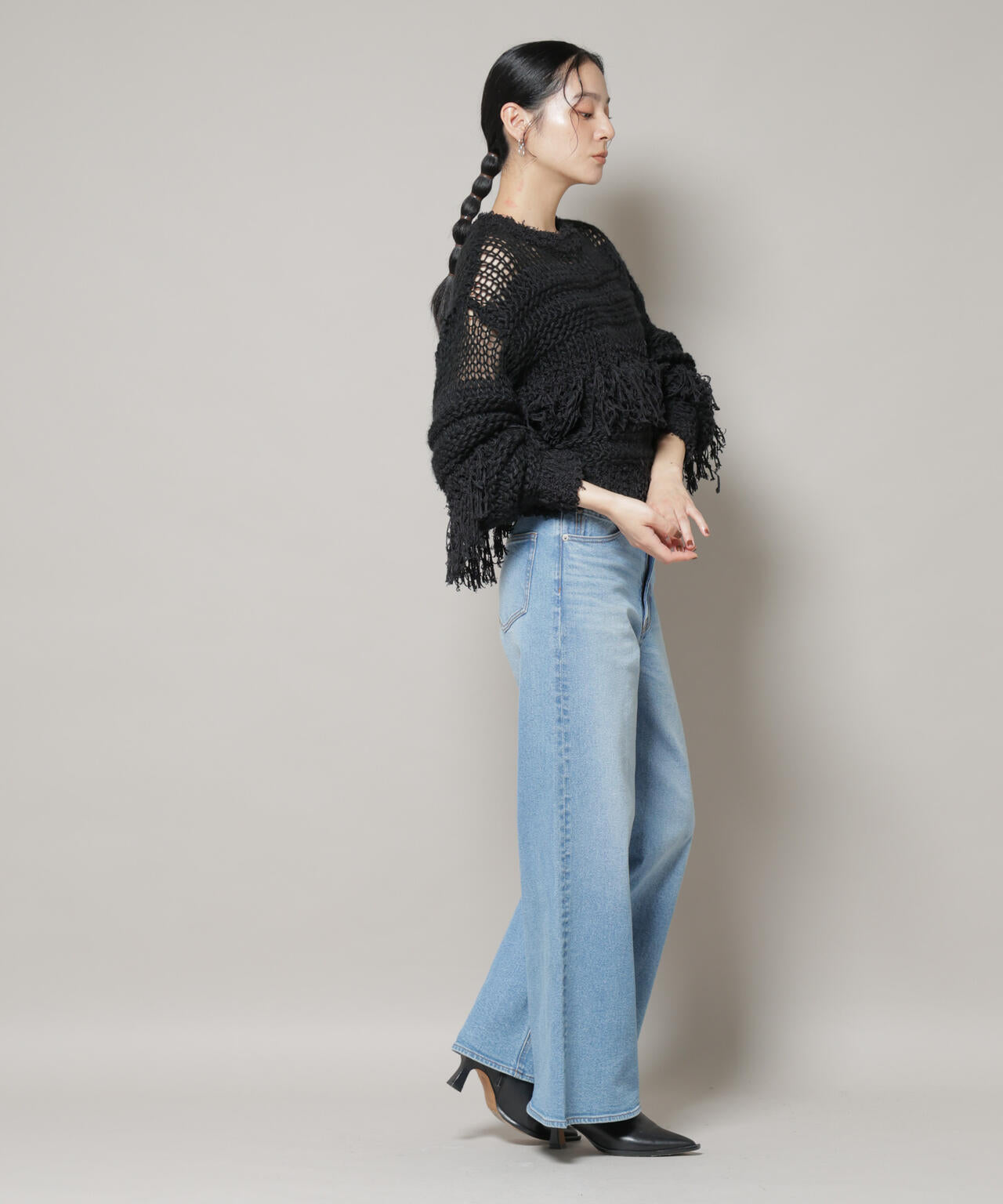 異素材ボーダーフリンジニットプルオーバー 6695222326