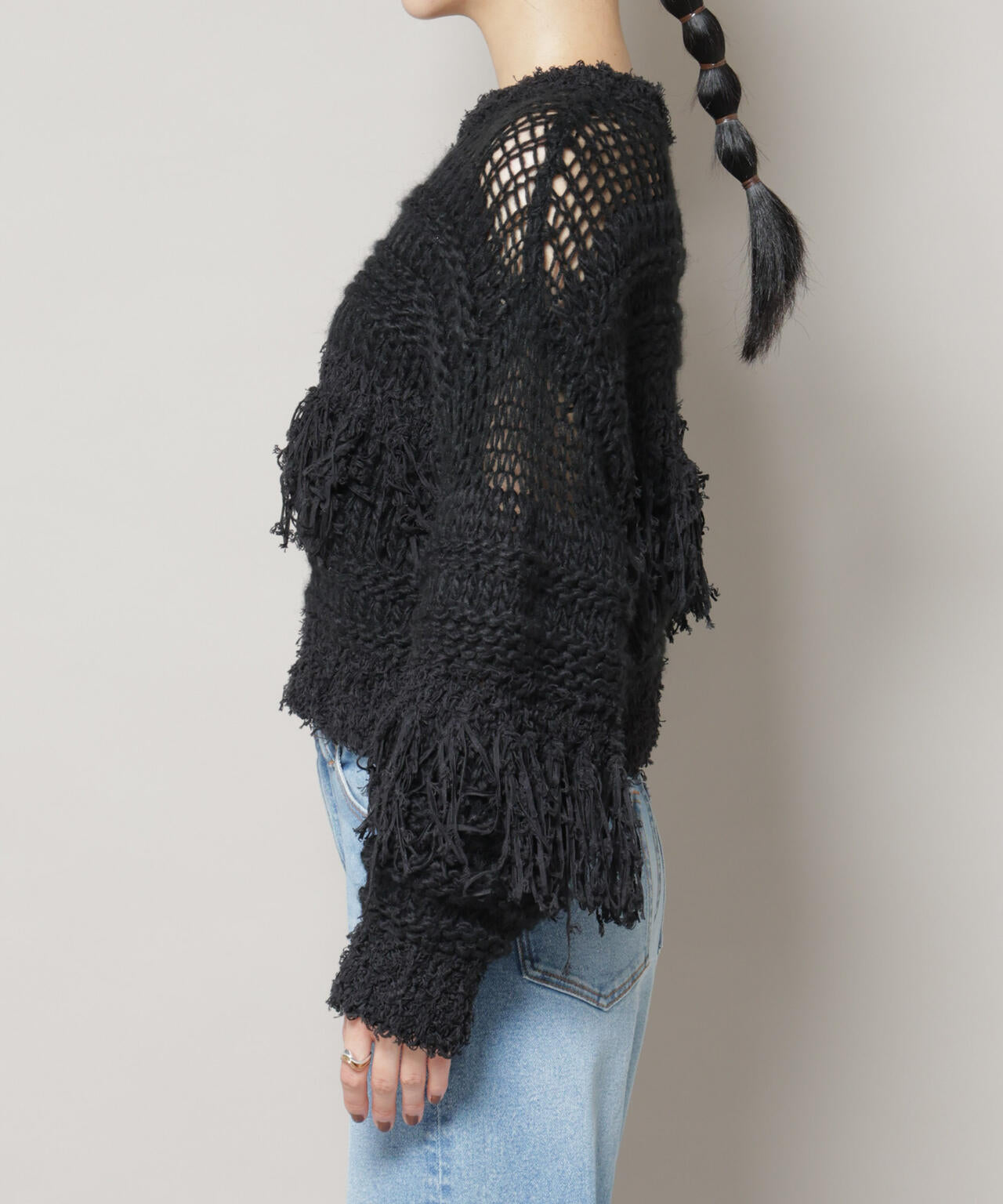 異素材ボーダーフリンジニットプルオーバー 6695222326