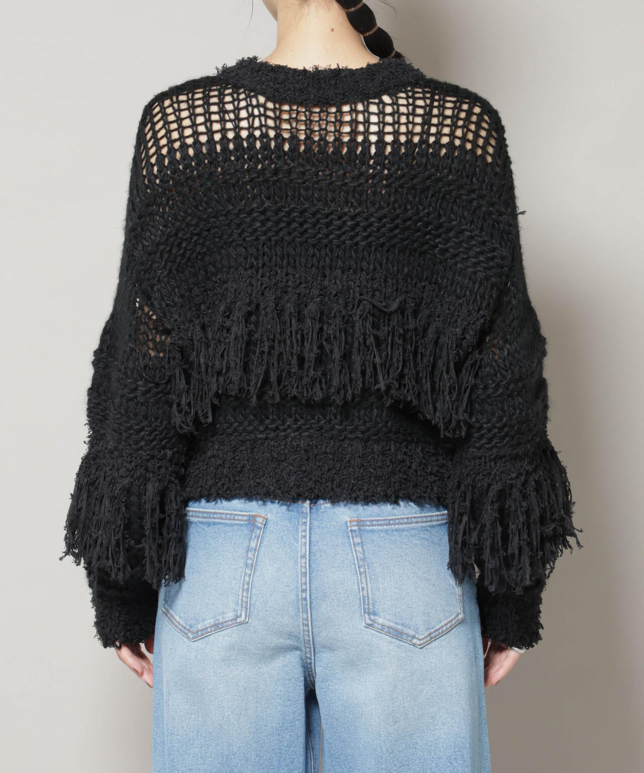 異素材ボーダーフリンジニットプルオーバー 6695222326