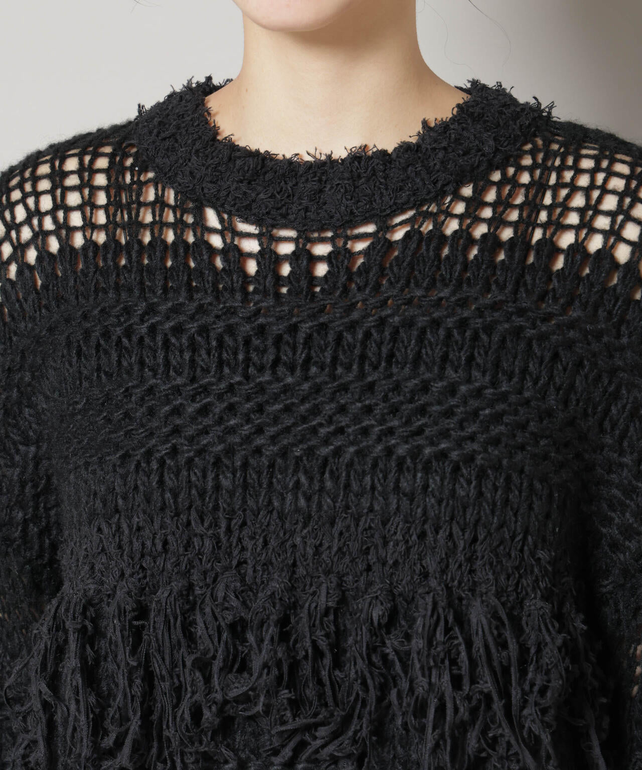 異素材ボーダーフリンジニットプルオーバー 6695222326