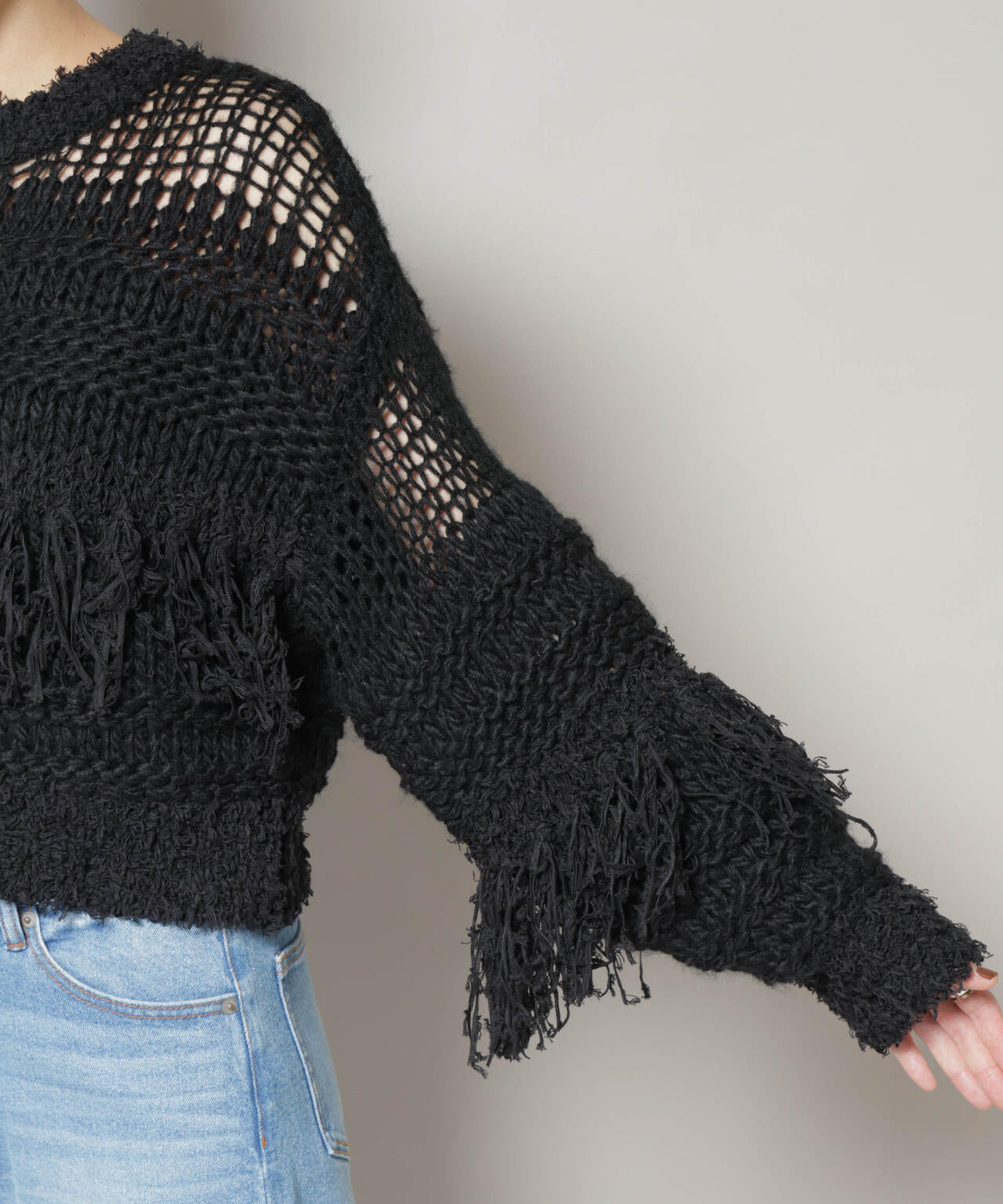 異素材ボーダーフリンジニットプルオーバー 6695222326