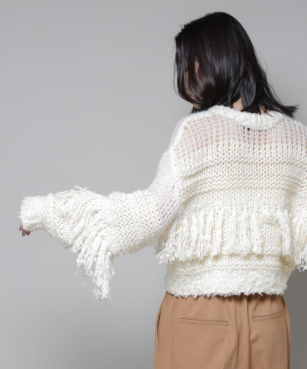 異素材ボーダーフリンジニットプルオーバー 6695222326
