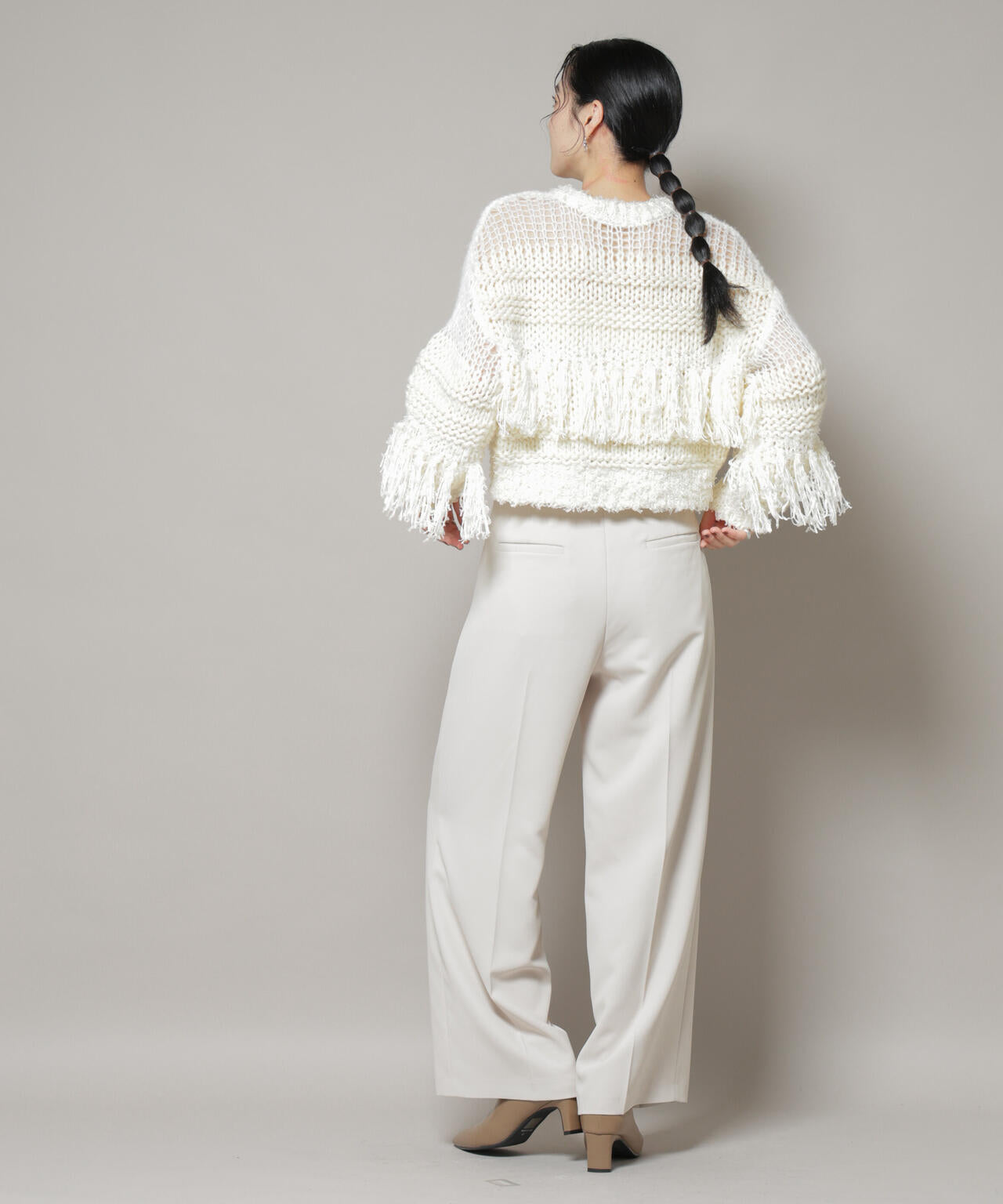 異素材ボーダーフリンジニットプルオーバー 6695222326