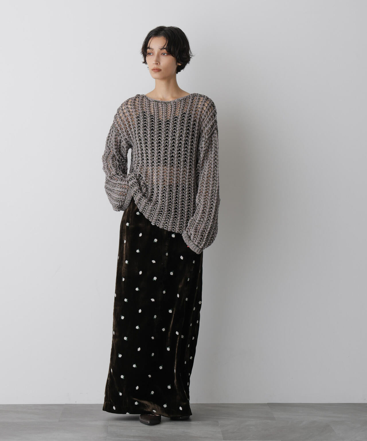 「STEVELOUR」シャイニーレースニットトップス 6695222327