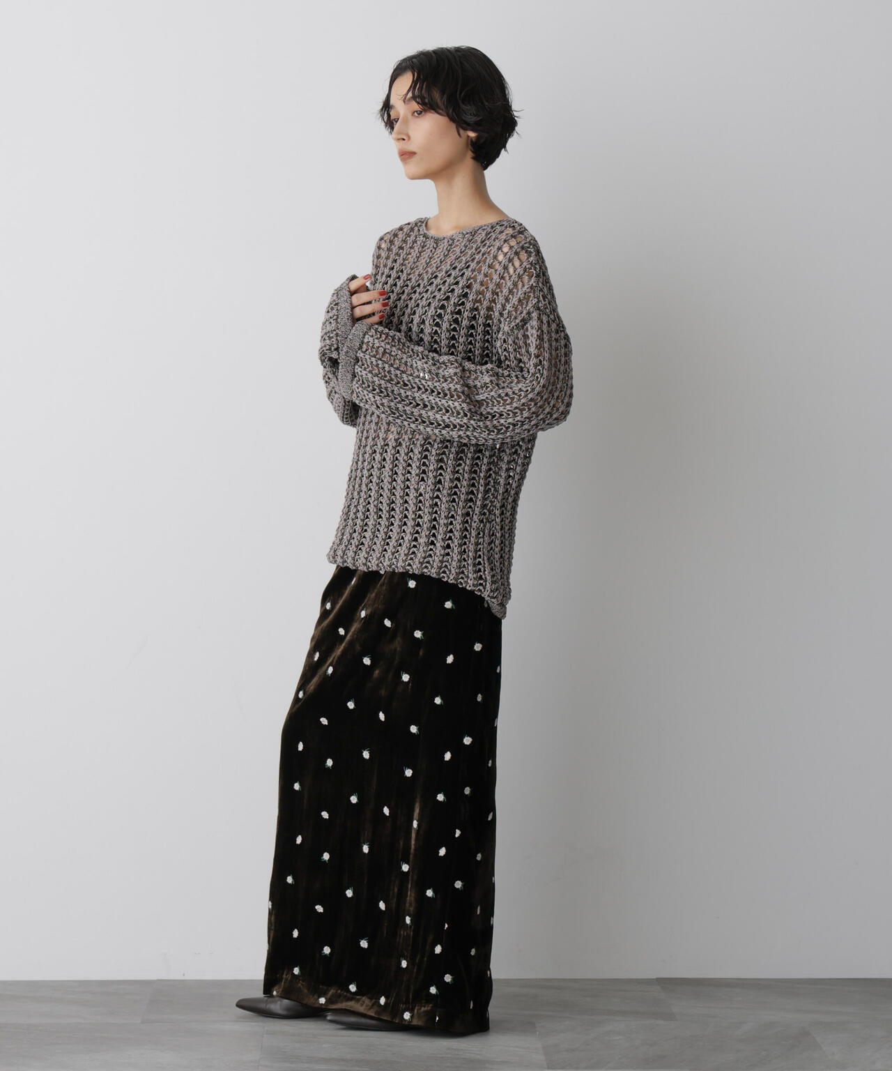 「STEVELOUR」シャイニーレースニットトップス 6695222327