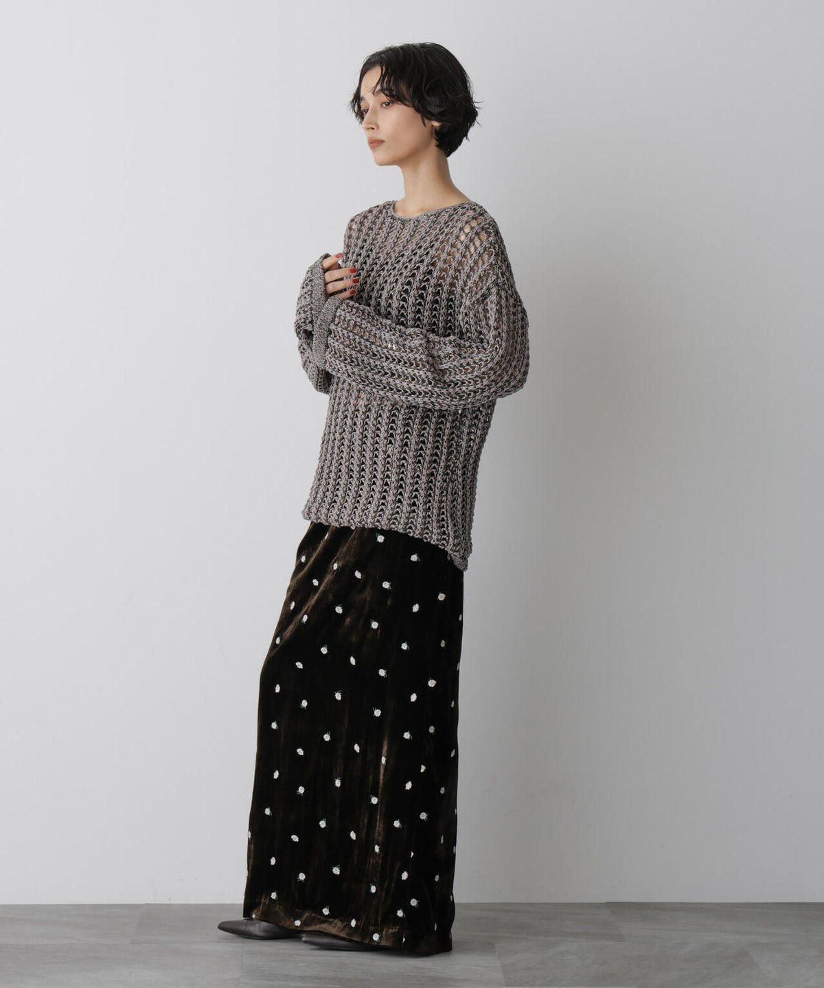 「STEVELOUR」シャイニーレースニットトップス 6695222327