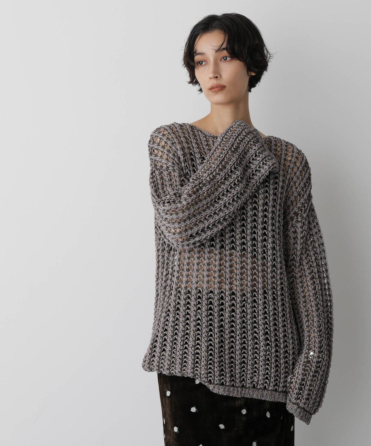 「STEVELOUR」シャイニーレースニットトップス 6695222327