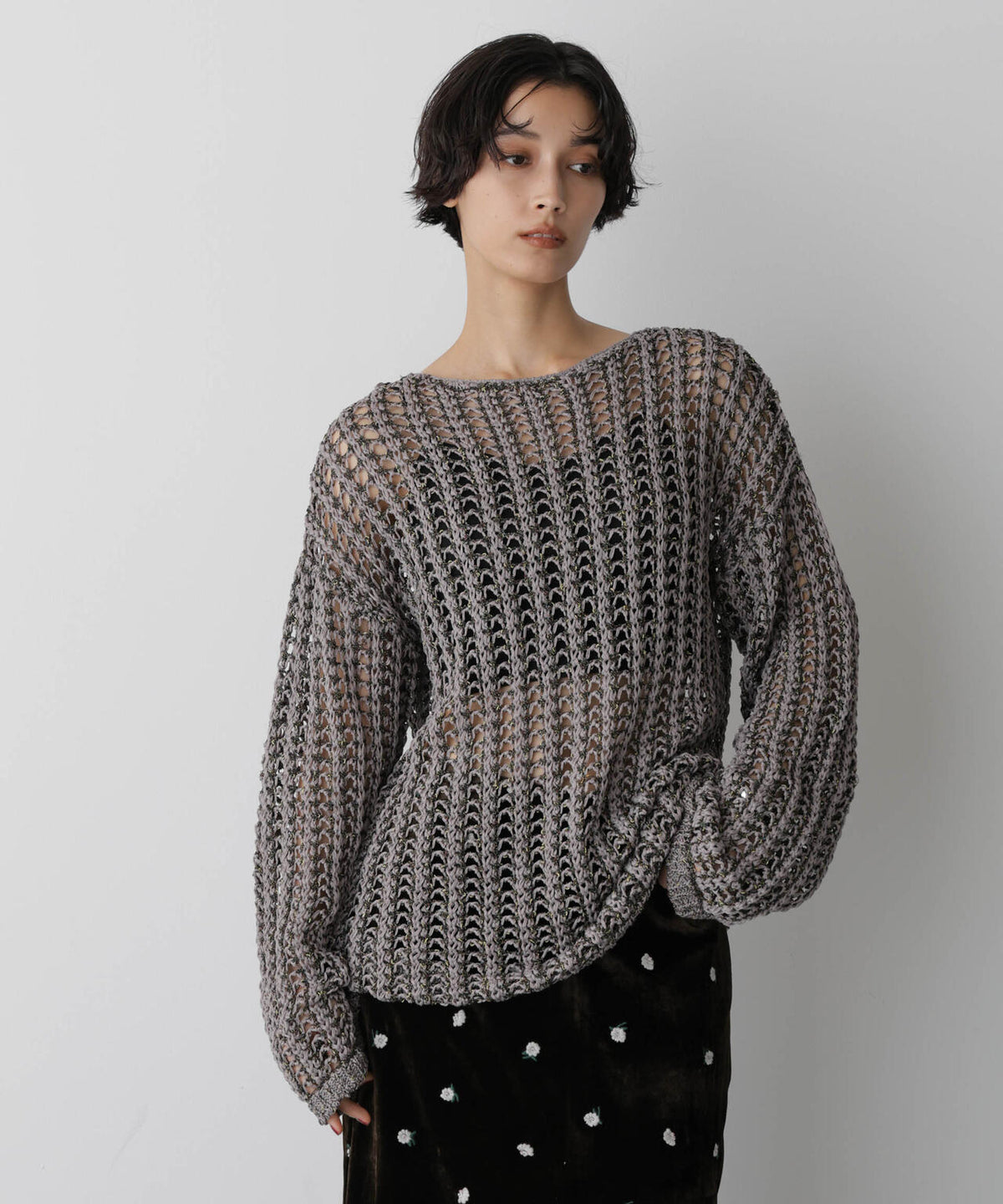 「STEVELOUR」シャイニーレースニットトップス 6695222327