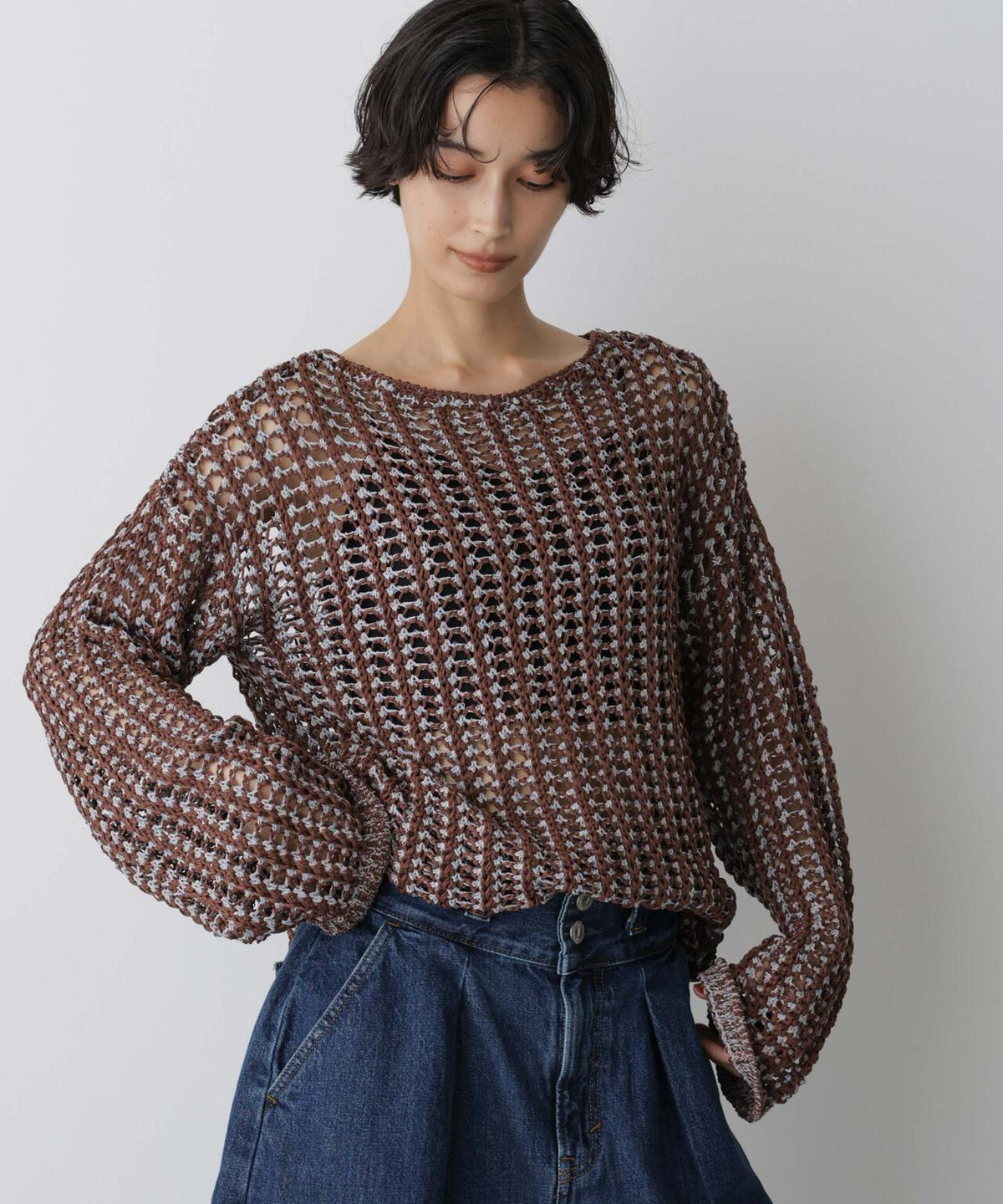 「STEVELOUR」シャイニーレースニットトップス 6695222327