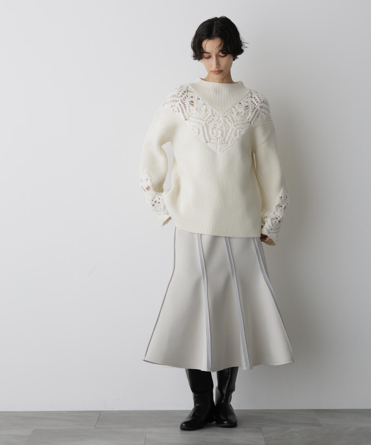 「STEVELOUR」レースモチーフフレア袖ニット 6695222329