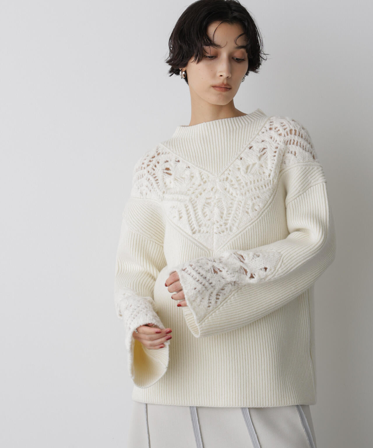 STEVELOUR 」 レース モチーフ フレア 袖 ニット