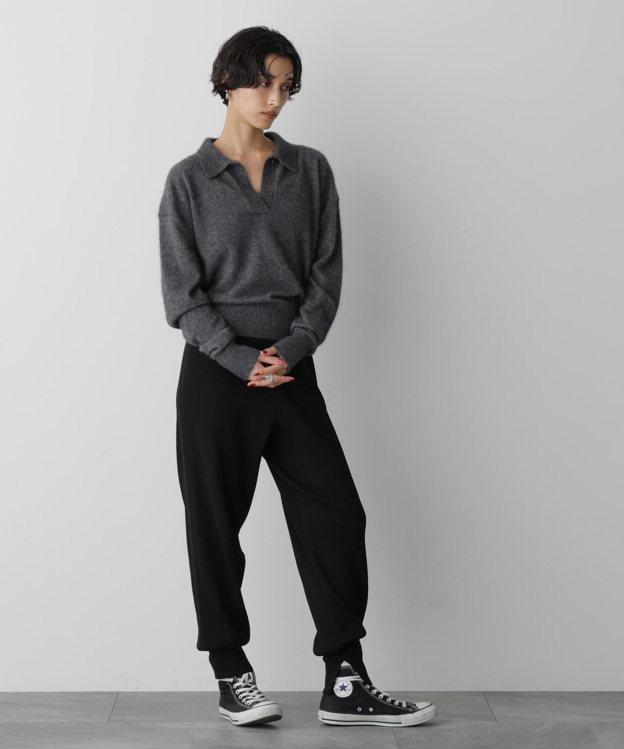 「STEVELOUR」スキッパーポロ衿ソフトタッチニット 6695222330