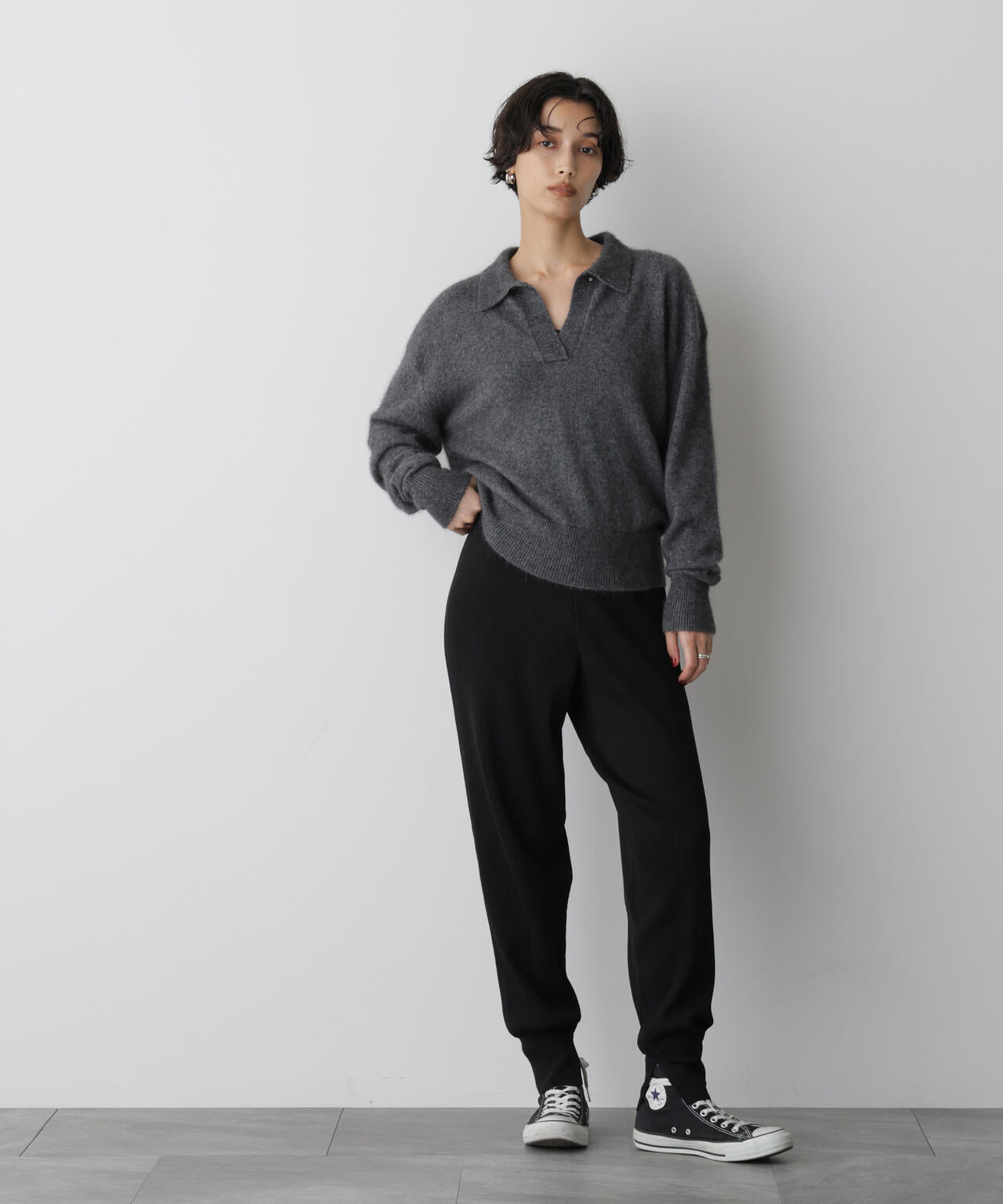 「STEVELOUR」スキッパーポロ衿ソフトタッチニット 6695222330