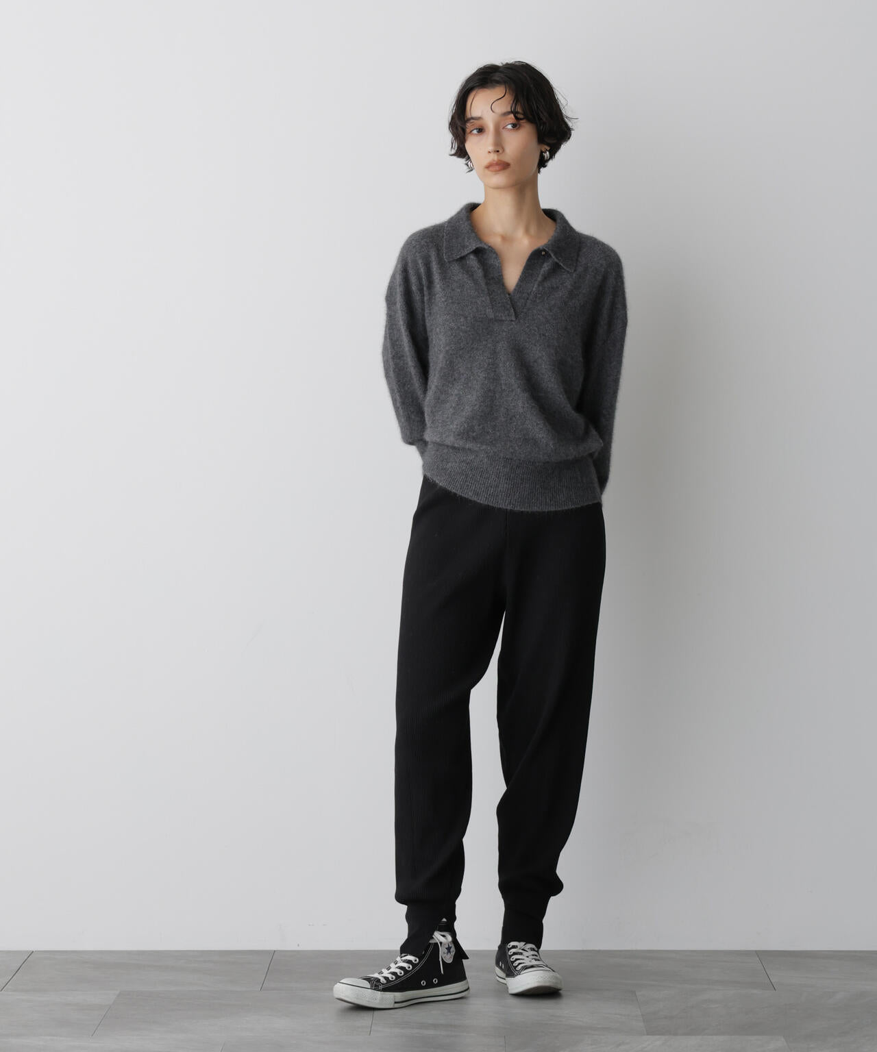 「STEVELOUR」スキッパーポロ衿ソフトタッチニット 6695222330