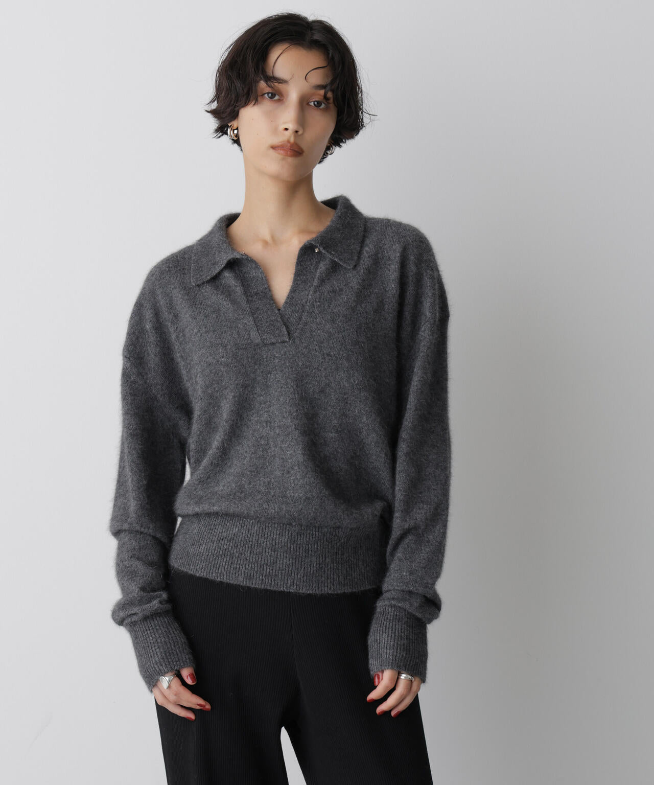 「STEVELOUR」スキッパーポロ衿ソフトタッチニット 6695222330