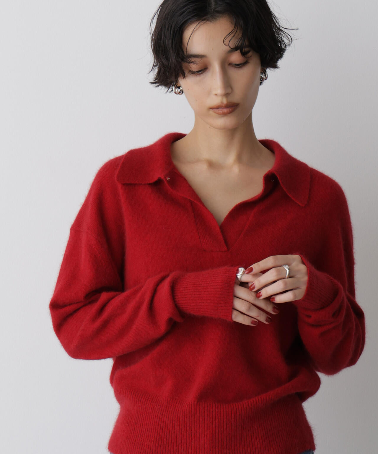 「STEVELOUR」スキッパーポロ衿ソフトタッチニット 6695222330