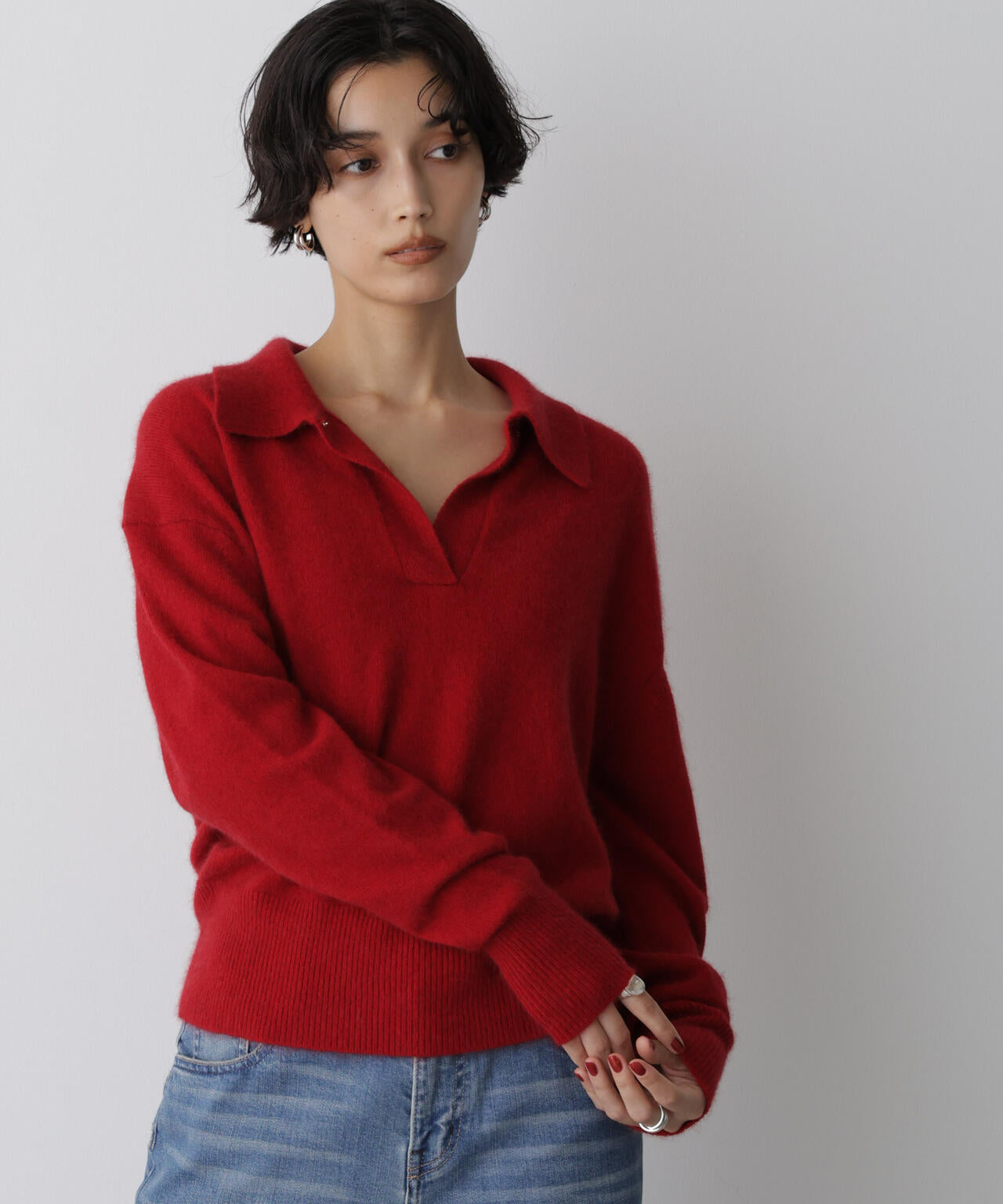 「STEVELOUR」スキッパーポロ衿ソフトタッチニット 6695222330