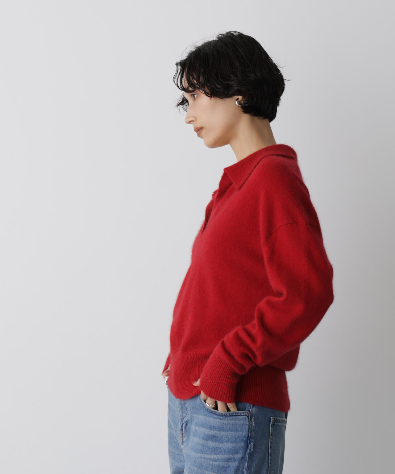 「STEVELOUR」スキッパーポロ衿ソフトタッチニット 6695222330