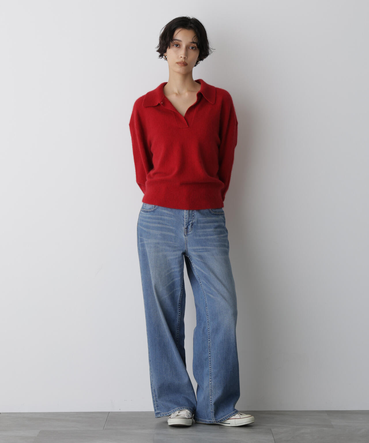 「STEVELOUR」スキッパーポロ衿ソフトタッチニット 6695222330