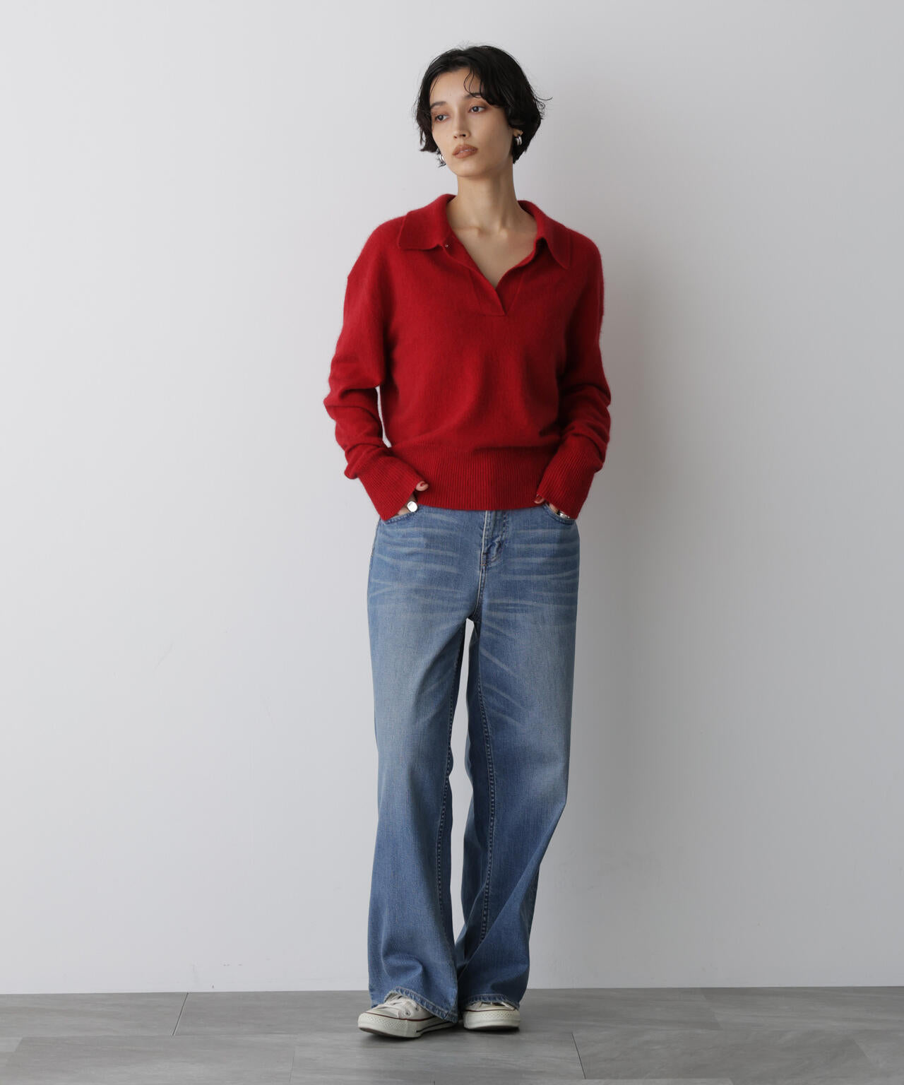 「STEVELOUR」スキッパーポロ衿ソフトタッチニット 6695222330