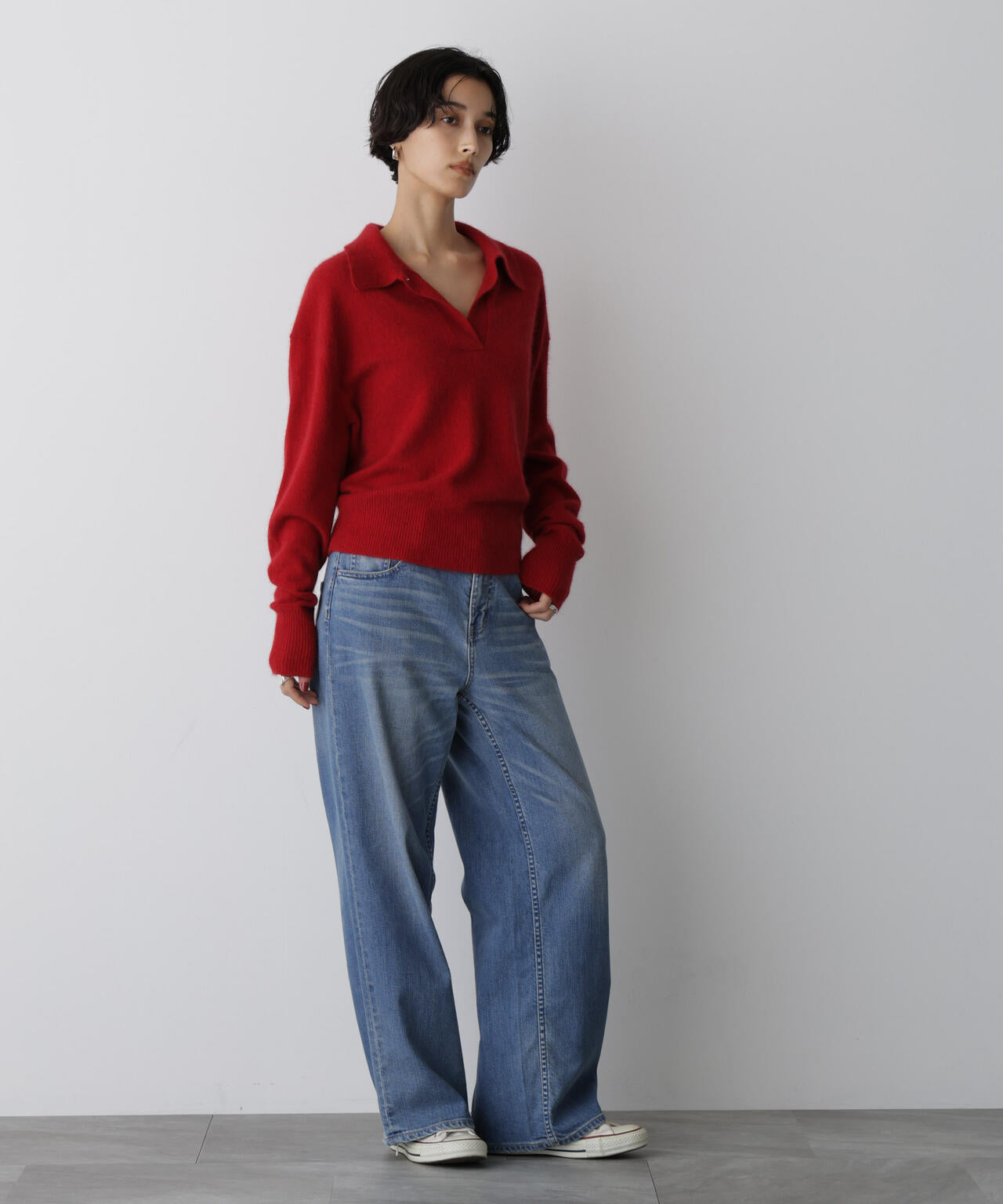 「STEVELOUR」スキッパーポロ衿ソフトタッチニット 6695222330