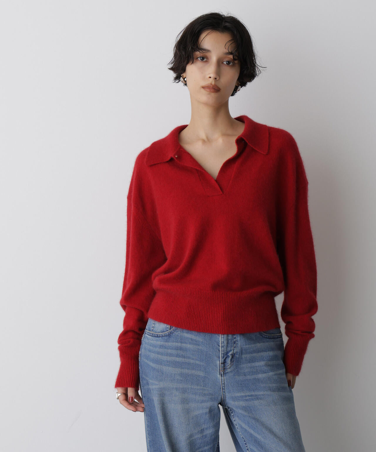 「STEVELOUR」スキッパーポロ衿ソフトタッチニット 6695222330