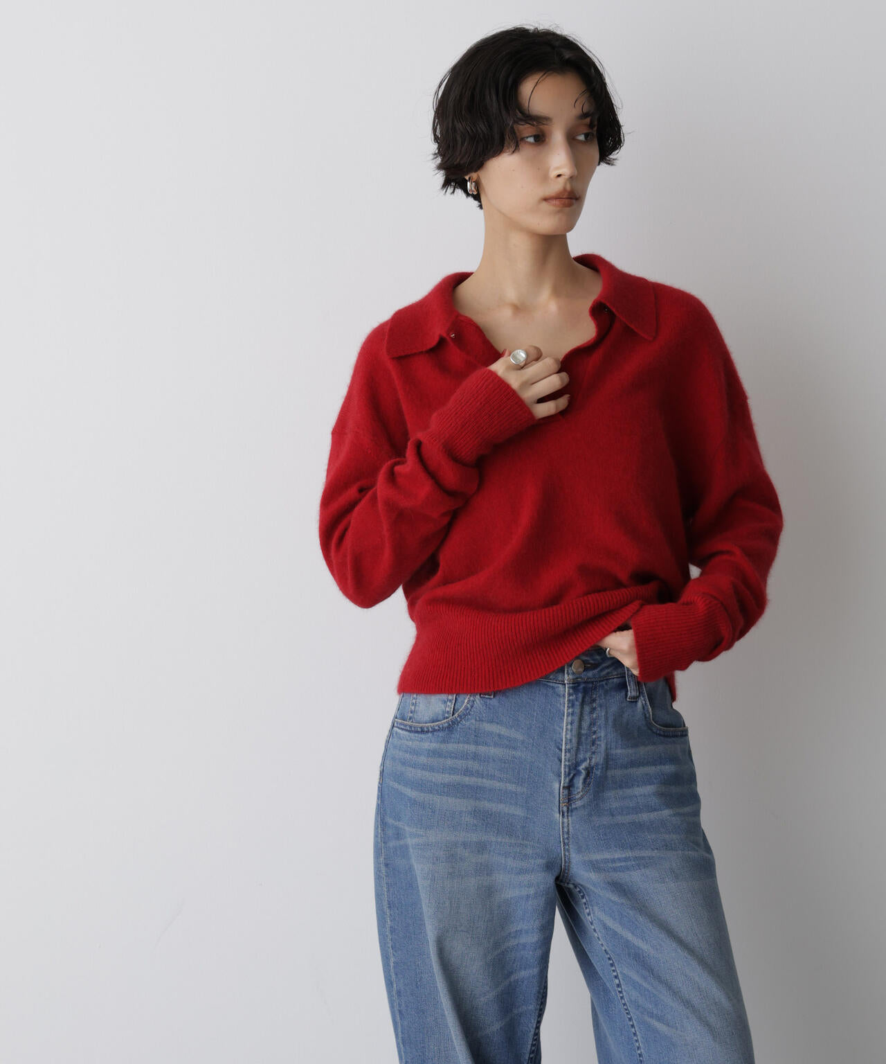 「STEVELOUR」スキッパーポロ衿ソフトタッチニット 6695222330