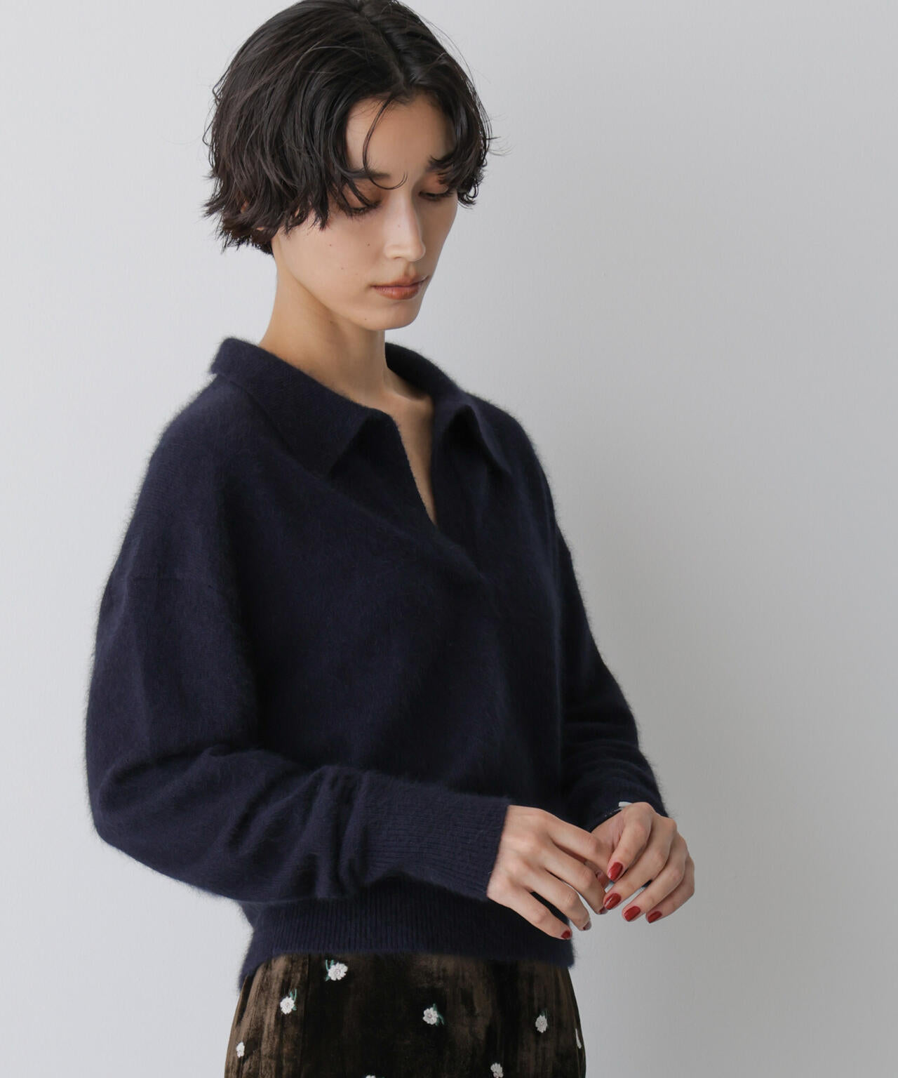 「STEVELOUR」スキッパーポロ衿ソフトタッチニット 6695222330