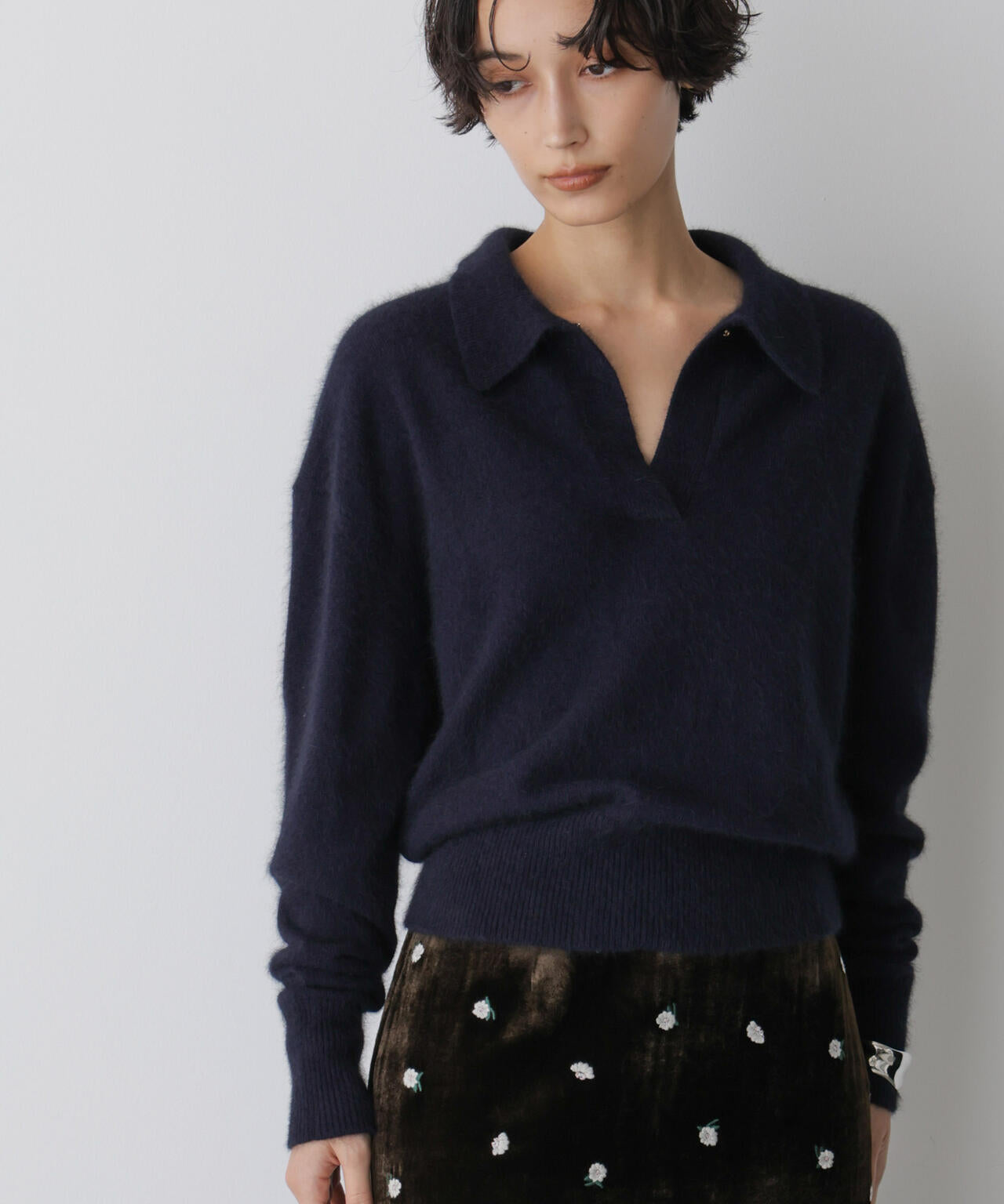 「STEVELOUR」スキッパーポロ衿ソフトタッチニット 6695222330