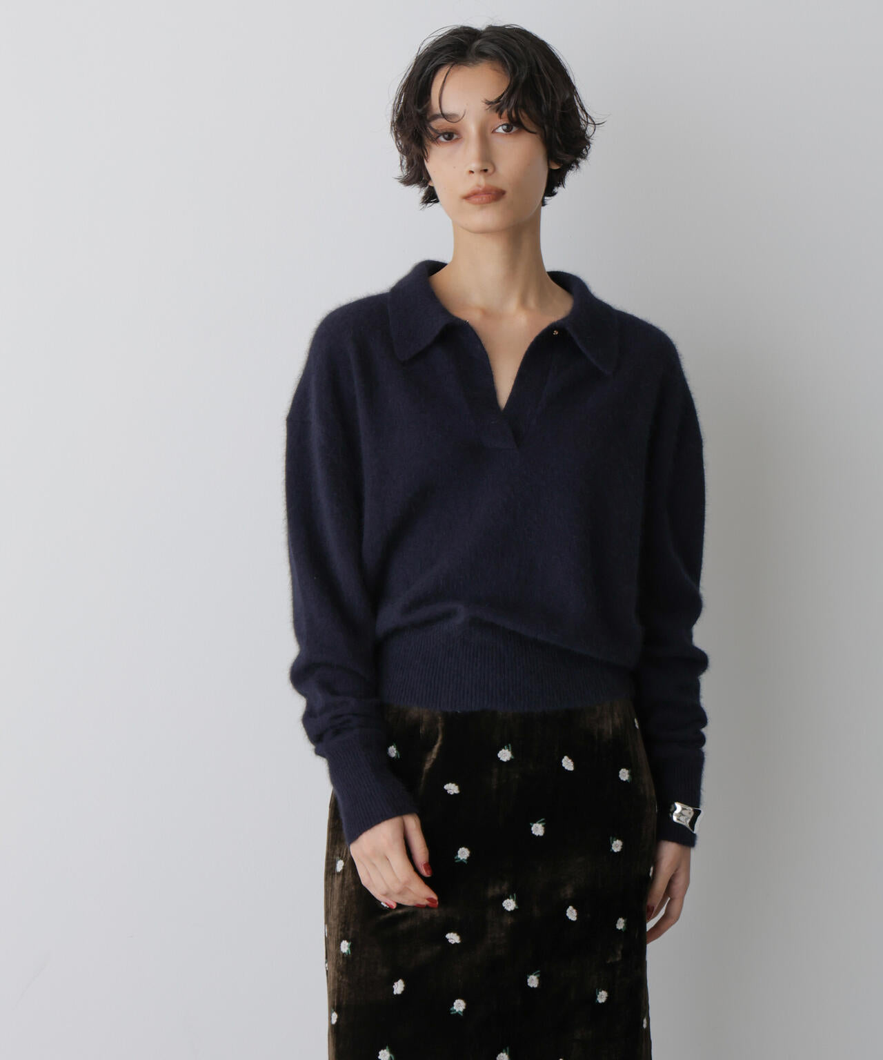 「STEVELOUR」スキッパーポロ衿ソフトタッチニット 6695222330